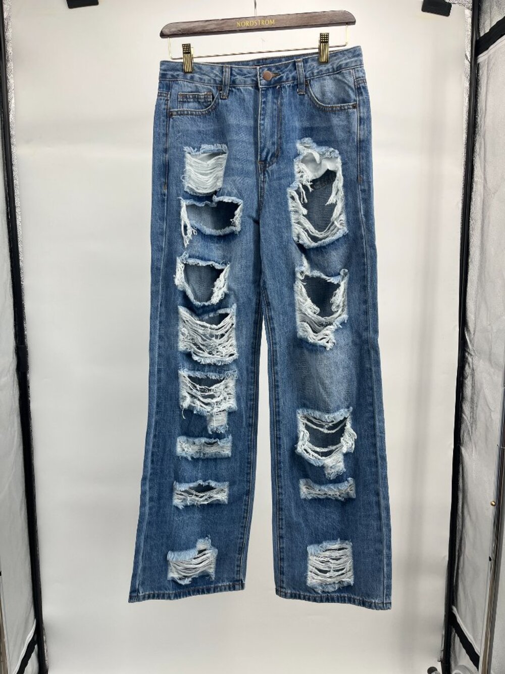 Women's Pants- American Bazi by Dressed in LALA Destroyed Blue Denim Jeans
